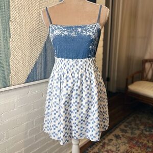 Madewell 100% Cotton White and Blue Lined Mini Skirt